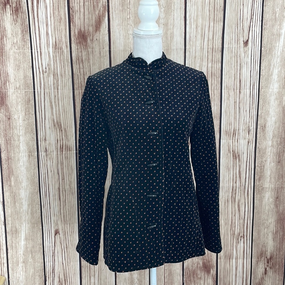 F.A. Chatta Cotton Black Velour Jacket w/Layered Tan/Red/Grey Cube Pattern